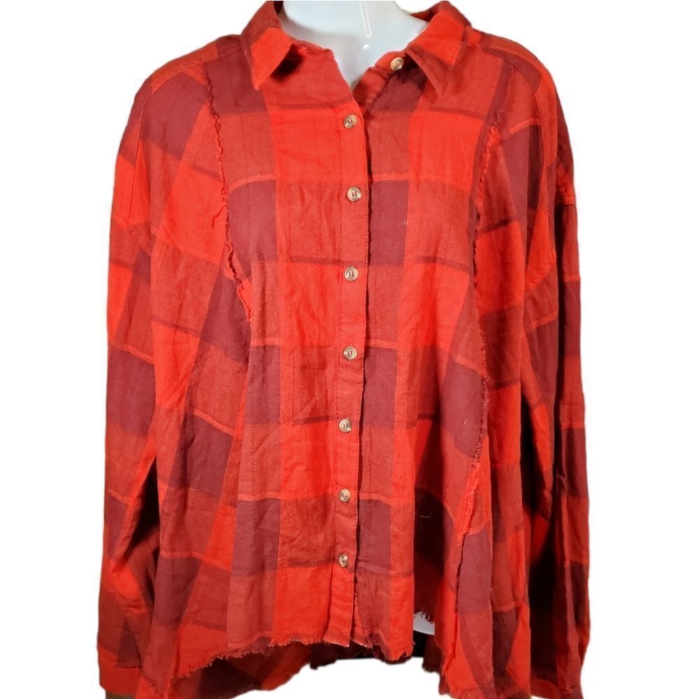 EASEL red plaid swing shirt button down L